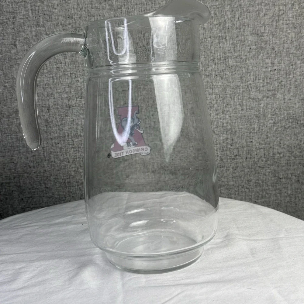 University Alabama CRIMSON TIDE Large Heavy Glass Beer Pitcher Arcoroc/France 9